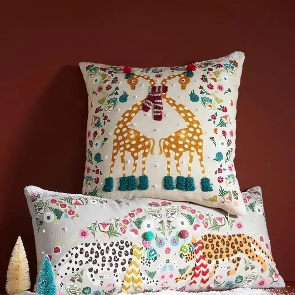 NWT Anthropologie  Christmas Claus Embroidered Bolster  Pillow - Picture 4 of 4